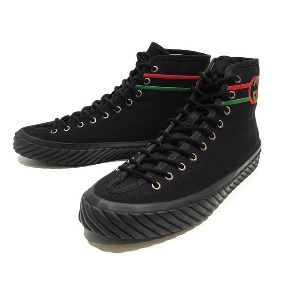 GUCCI INTERLOCKING G HIGH TOP SNEAKERS -BLACK CANVAS -MEN’S US 10 -NEW - Picture 7 of 11
